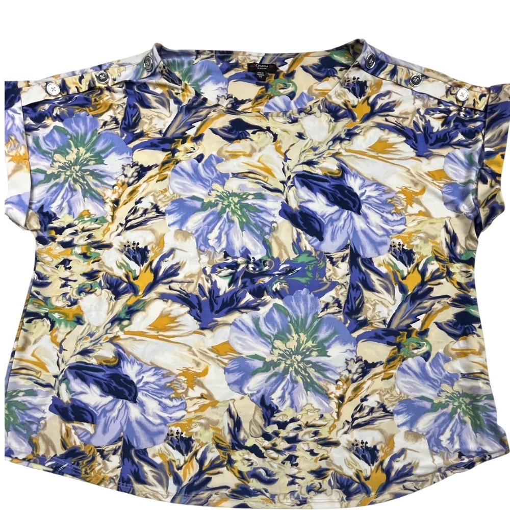 Cocomo Woman Blue Floral Button Shoulder Dolman Sleeve Top Plus Size 3X